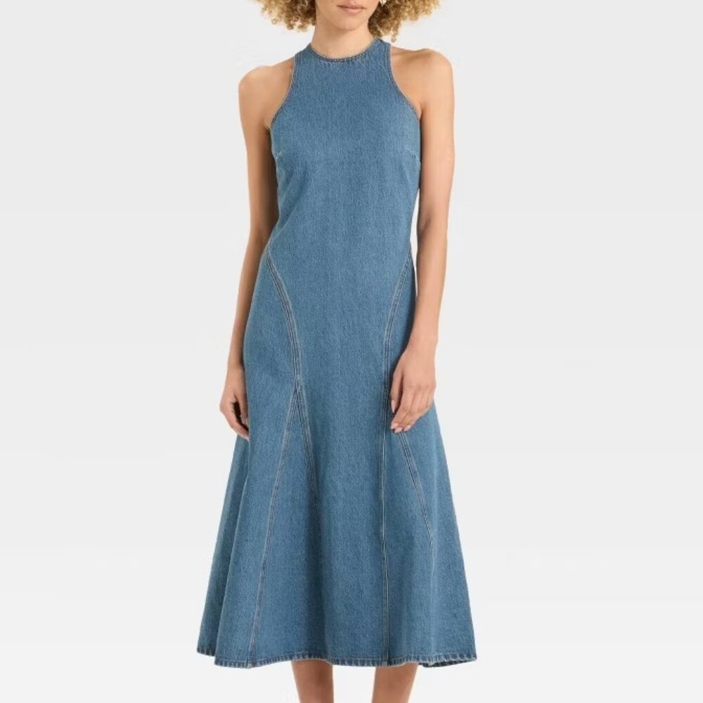 NEW Women's Future Collective Denim Midi Dress Size 6 - Picture 7 of 7